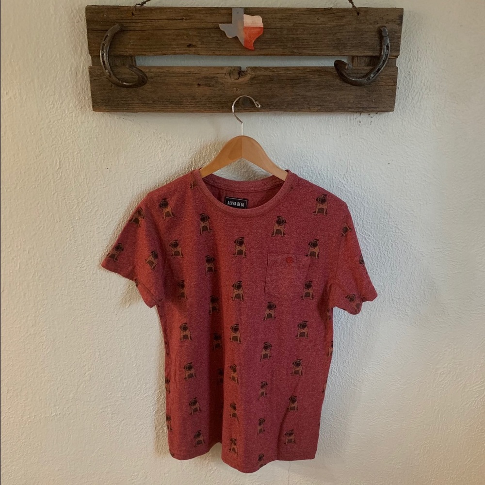 Alpha Beta PUG dog print pocket Tee - Picture 2 of 5